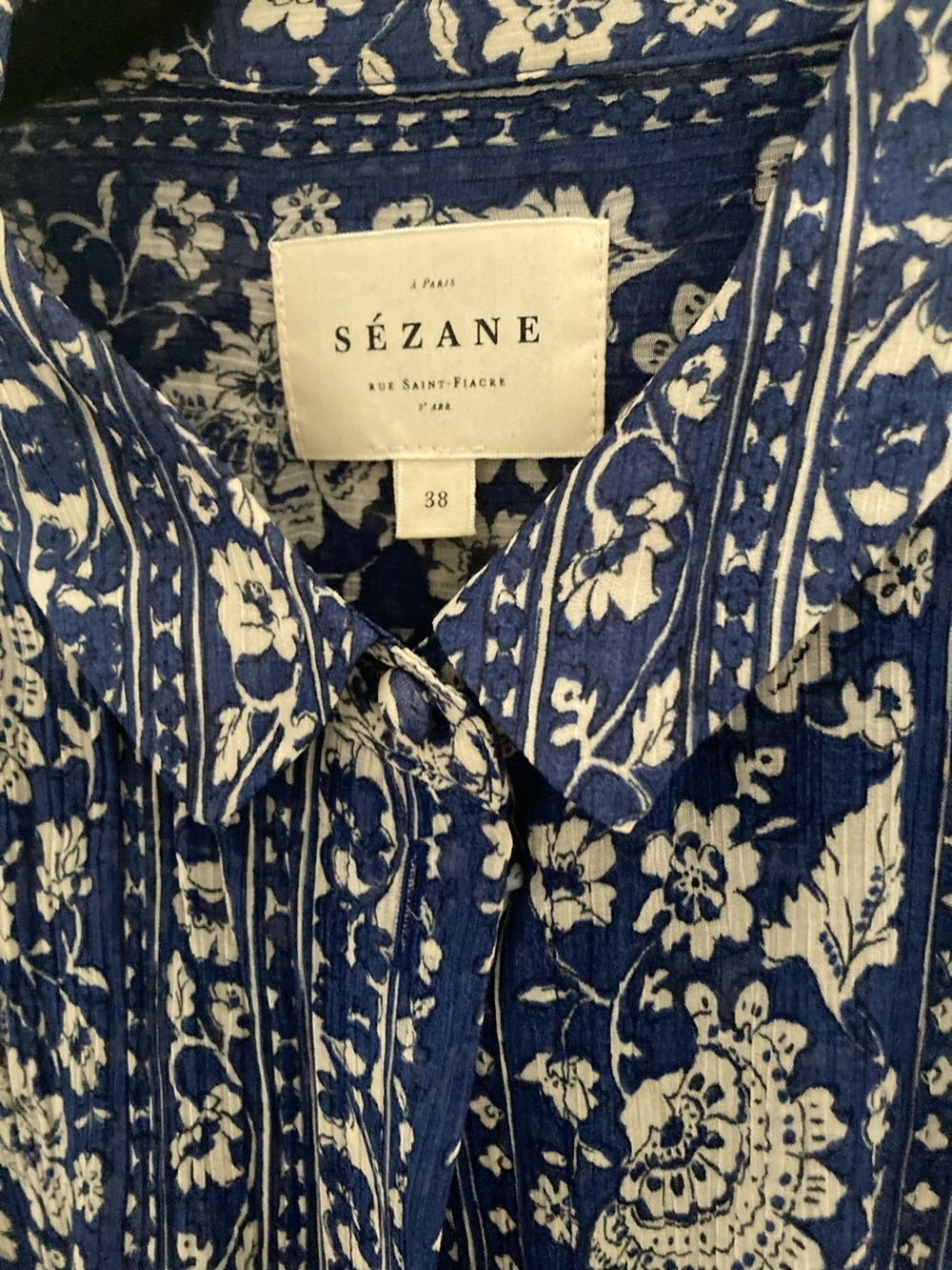 Sezane Blue and White Floral-Stripe Button Down Shirt - Picture 5 of 8